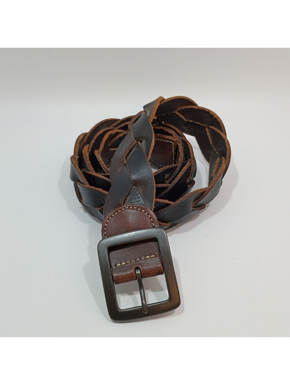 Lucky Brand Braided Woven Leather Belt Wide Buckle Sz 40/42 Boho Hippie